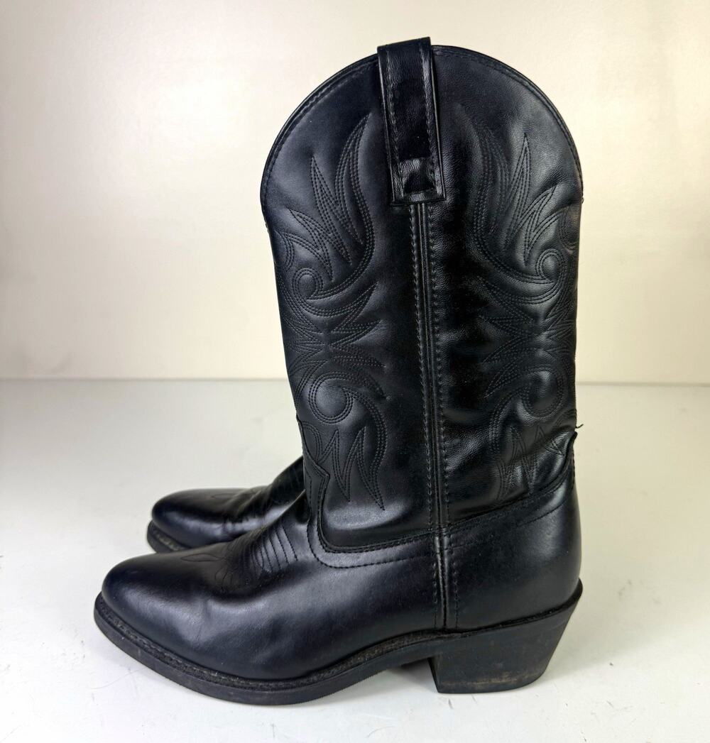 Laredo Men's Black Leather Western Cowboy Boots Embroidered Pull-On US 8D
